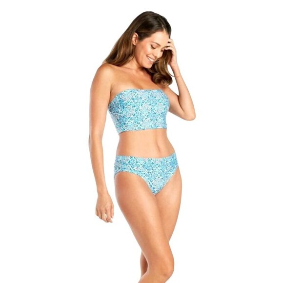 Helen Jon Midi Bandeau Tankini Top + Bottoms Vibrant Blue Tile Print XS Set NWT - Picture 1 of 12